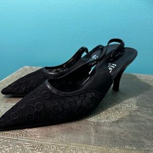 Vintage Salvatore Ferragamo Black Lace Slingback Heels- from Florence, Italy